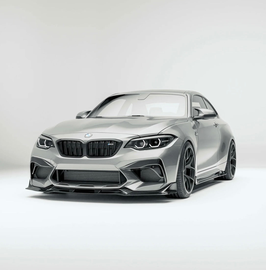     BMW M2 F87 mit Carbon Bodykit und Carbon Aerodynamik Anbauteilen in der Frontansicht