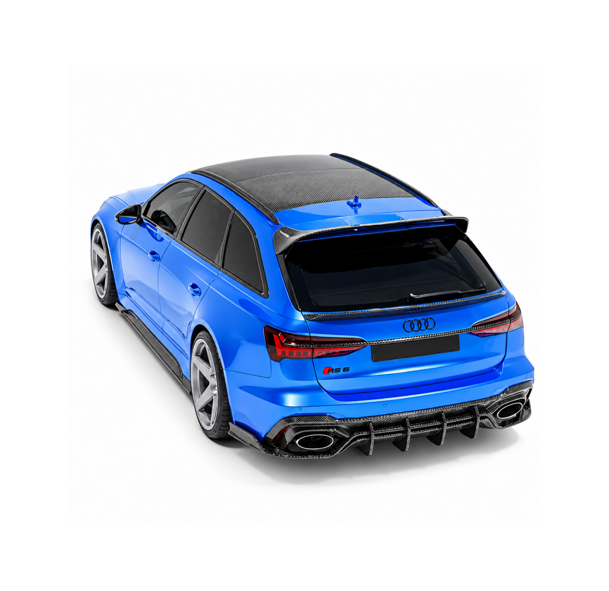 Audi RS6 Avant C8 mit CPG + V4 Dachspoiler aus Dry-Carbon – sportliche Heckansicht mit hauseigenem Carbon-Design.