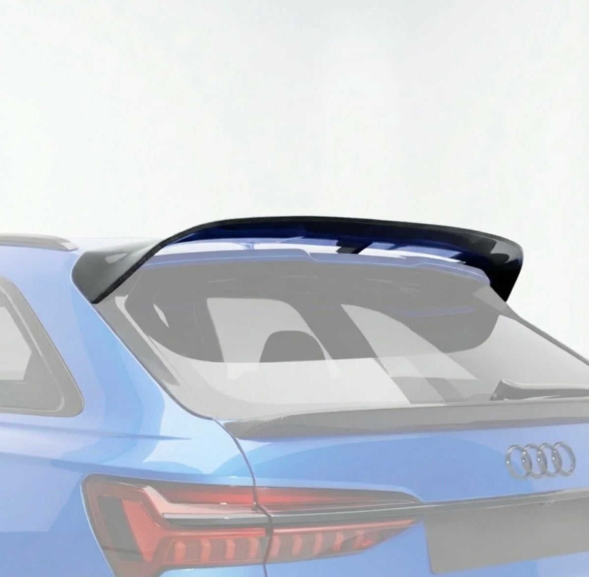 Detailansicht des CPG + V4 Dry-Carbon Dachspoilers am Audi RS6 Avant C8 mit markanter Spoilerform.