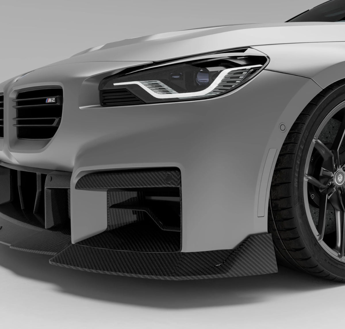BMW M2 G87 mit CPG + RV V1 Carbon-Upgrade an der Fahrzeugfront
