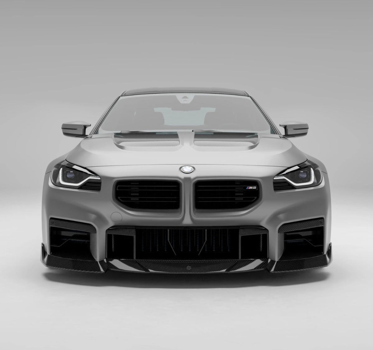 BMW M2 G87 in Weiß mit CPG x RV V1 Carbon Motorhaube – komplette Fahrzeugfront
