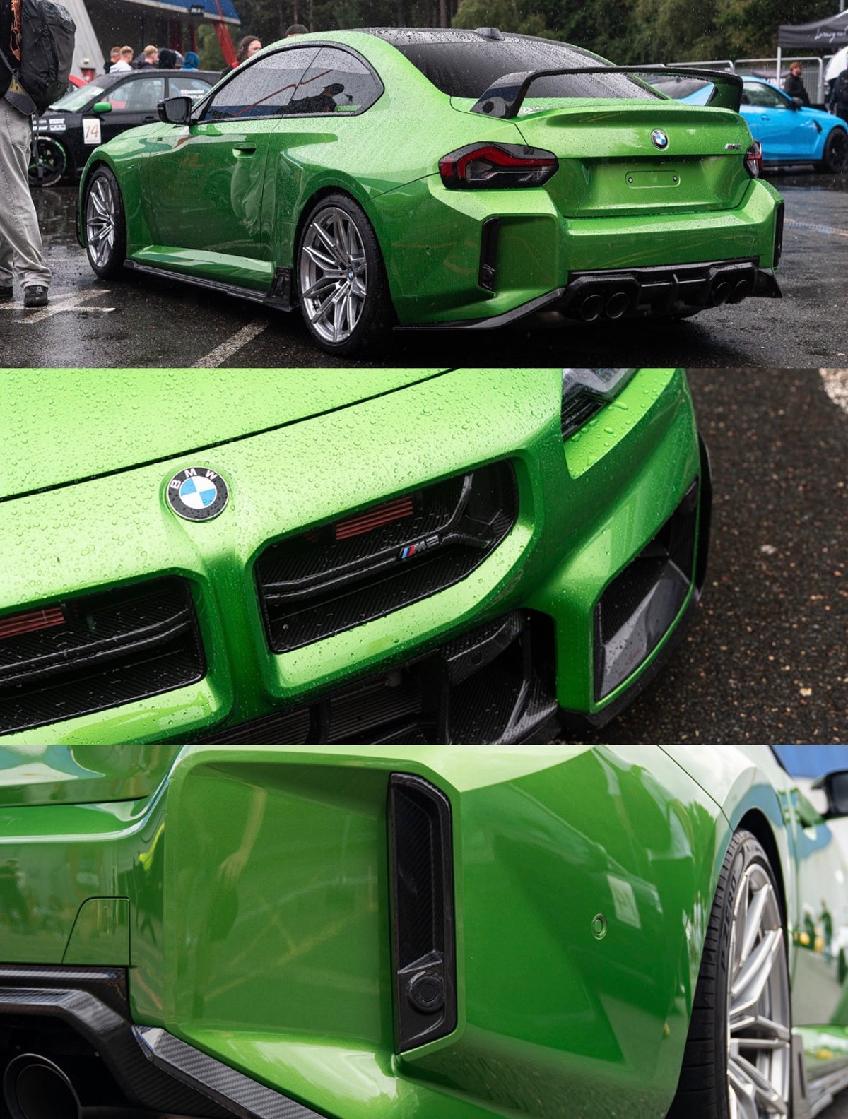 BMW M2 G87 mit MP V5 Dry-Carbon Heckspoiler – Heckansicht und Carbon Body kit