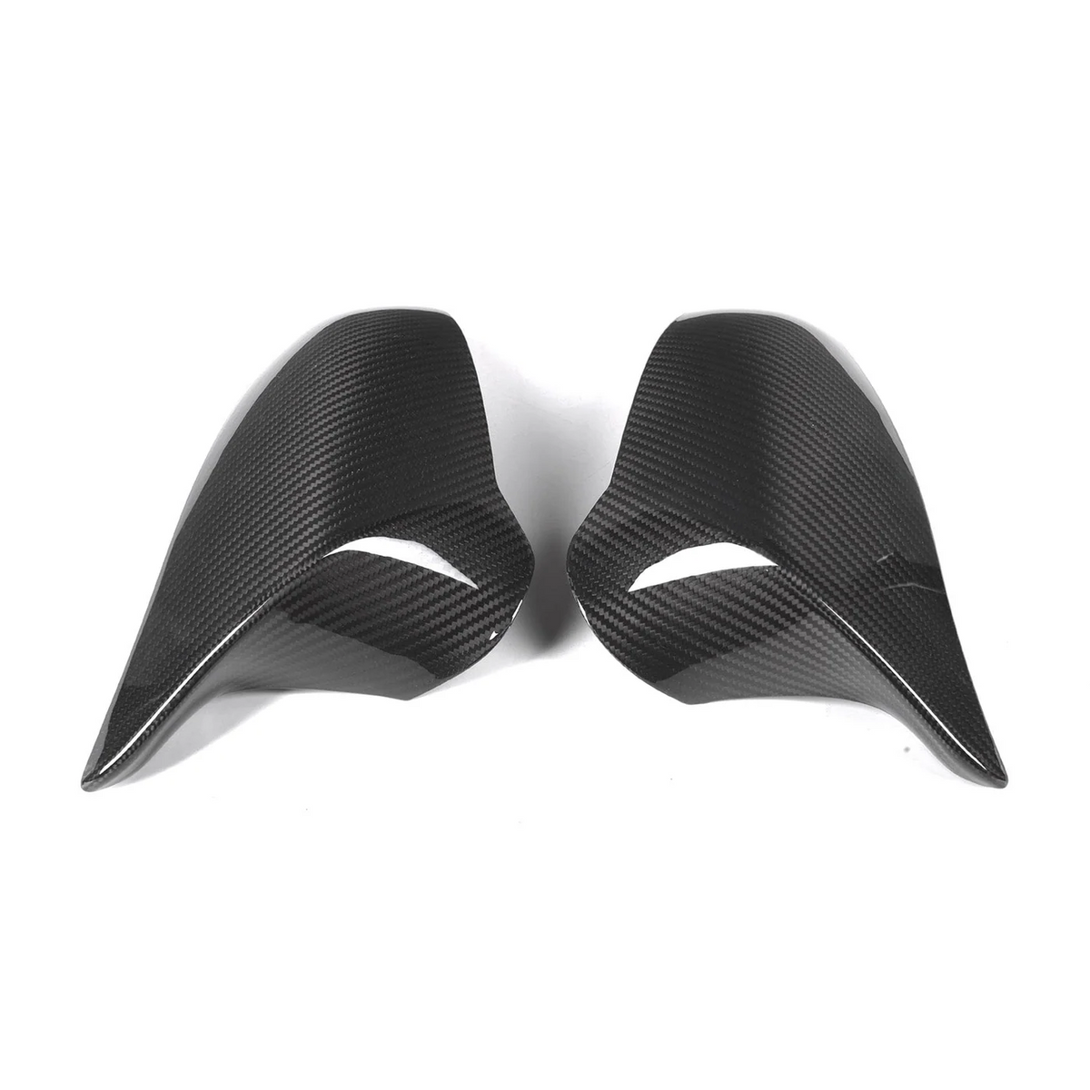 M-Style V2 Carbon Spiegelkappe an einem gelben BMW M4 F82 mit sportlicher Spiegelform und sichtbarer Carbon-Struktur