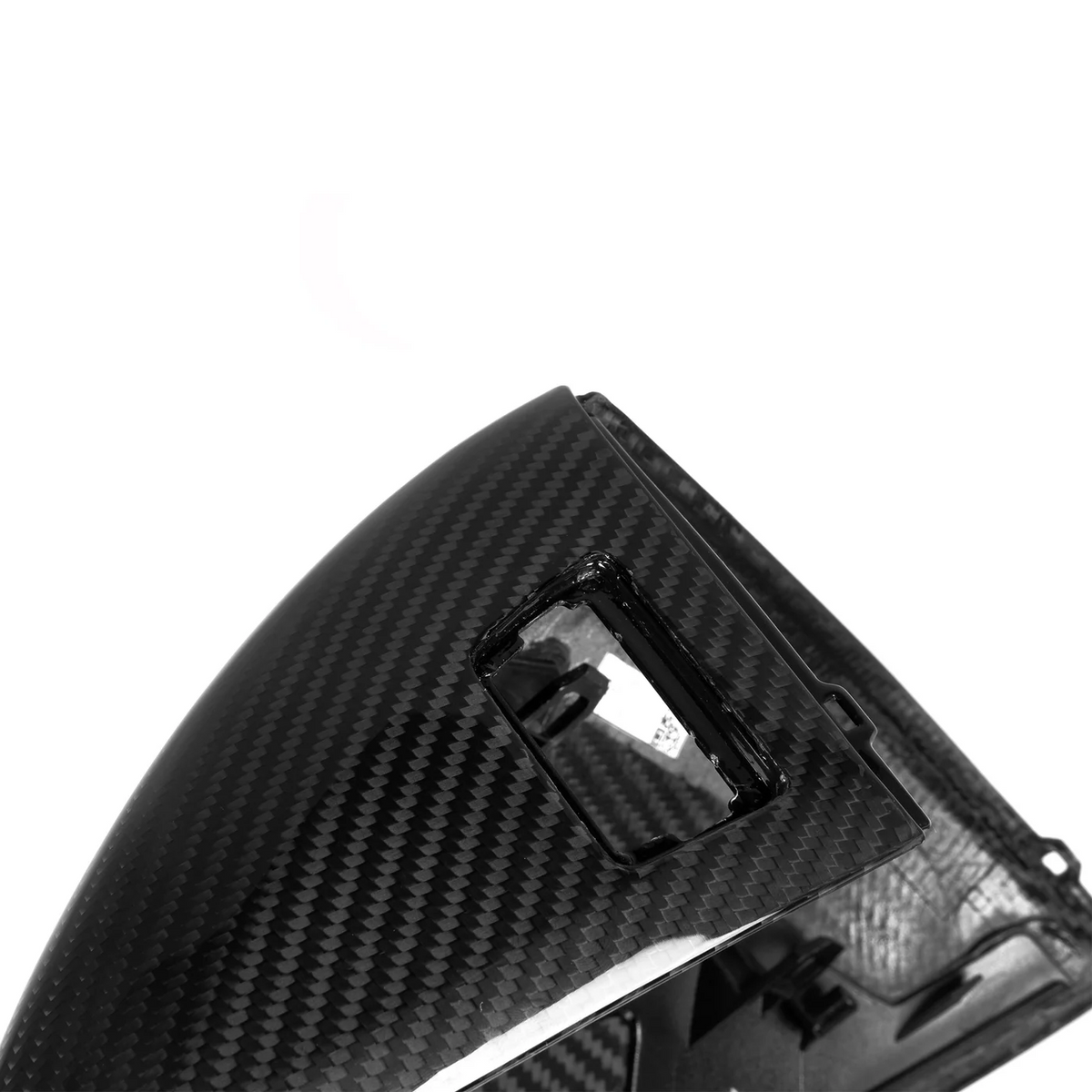 Detailansicht der CPG + Dry-Carbon Spiegelkappe für Lamborghini Urus und Audi Q8 4M mit sichtbarer Carbon-Struktur und hochwertiger Verarbeitung